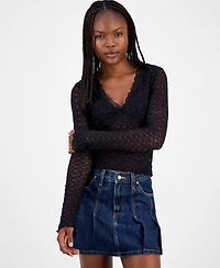 Madden Girl Juniors' Lace Long-Sleeve Top