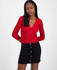 Madden Girl Juniors' Lace Long-Sleeve Top