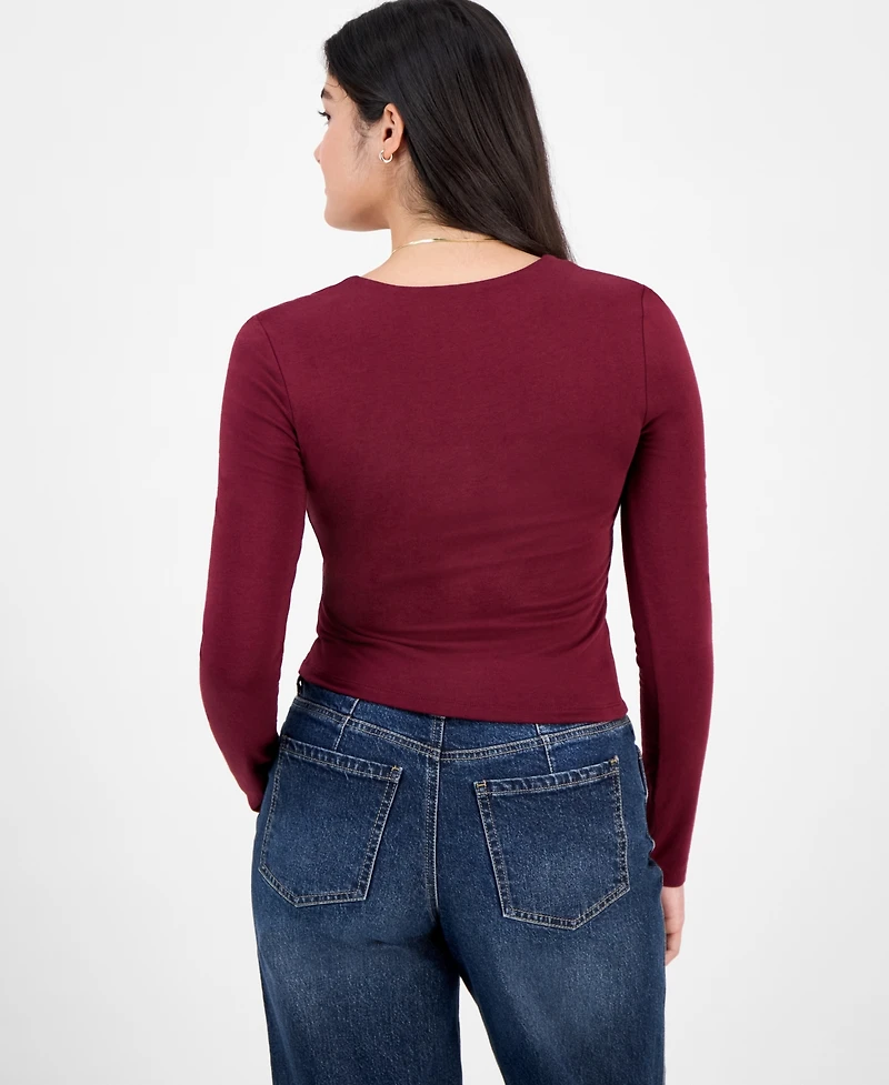 Pink Rose Juniors' Square-Neck Long-Sleeve Knit Top