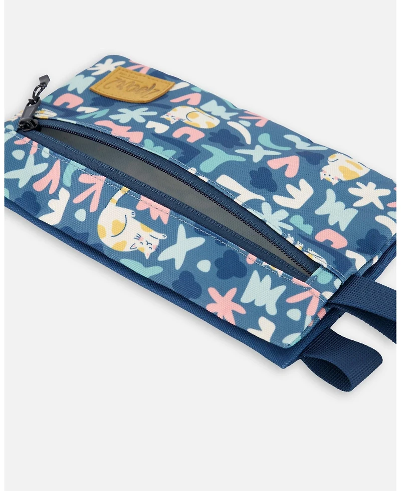 Deux par Deux Girl Double Pencil Case Cat Print