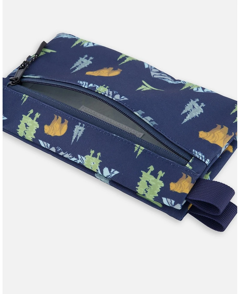 Deux par Deux Boy Double Pencil Case Navy Animal Print - Toddler|Child