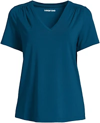 Lands' End Women's Short Sleeve Lightweight Jersey Gathered Shoulder T-Shirt