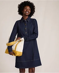 Lands' End Women's Petite Soft Denim Popover Long Sleeve Shirt Dress