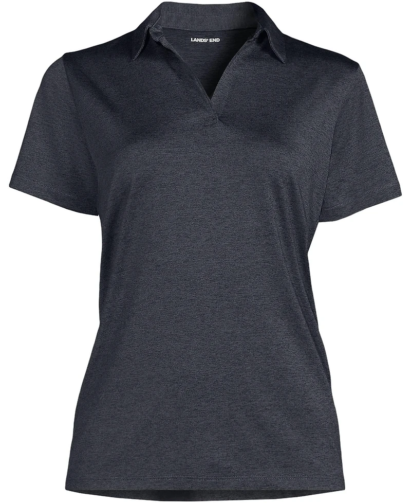 Lands' End Women's Rapid Dry Short Sleeve Space Dye Sport Neck Polo Shirt