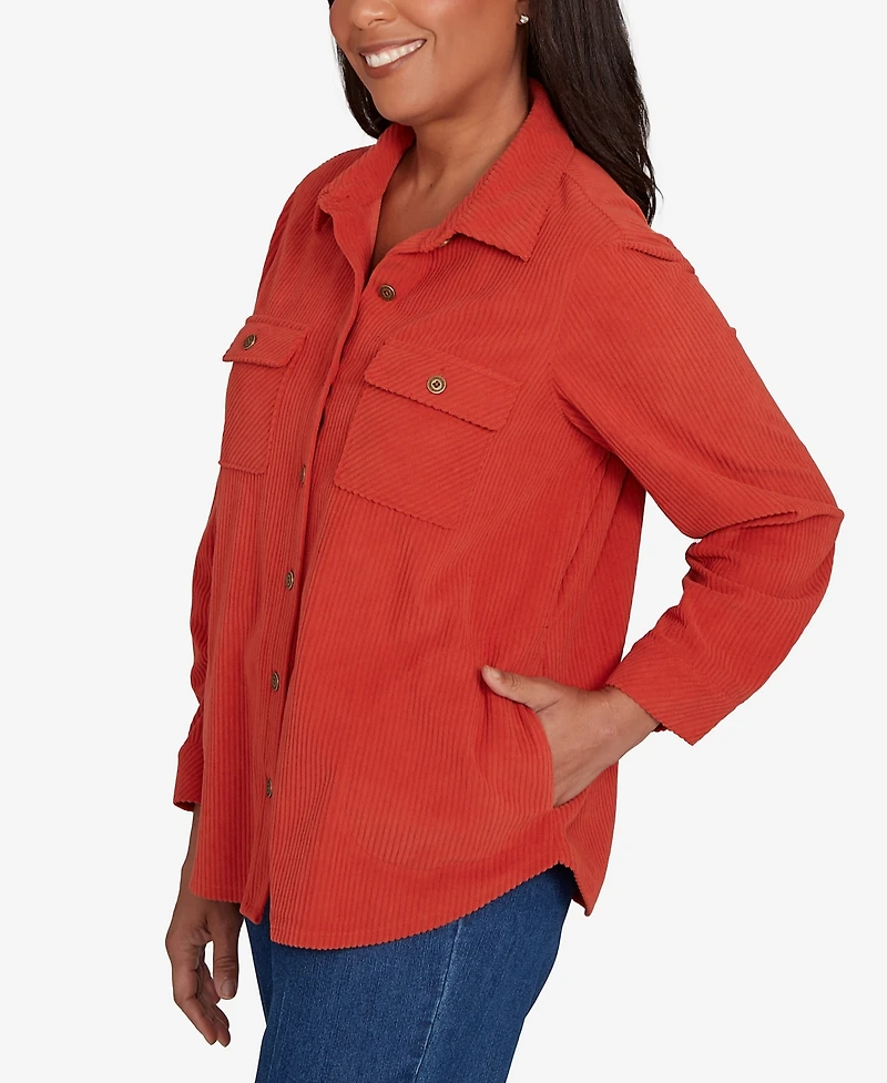 Alfred Dunner Petite Sunset Canyon Plush Ribbed Oversized Button Front Top