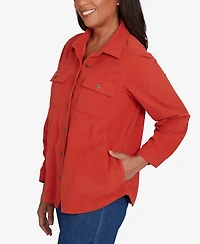Alfred Dunner Petite Sunset Canyon Plush Ribbed Oversized Button Front Top