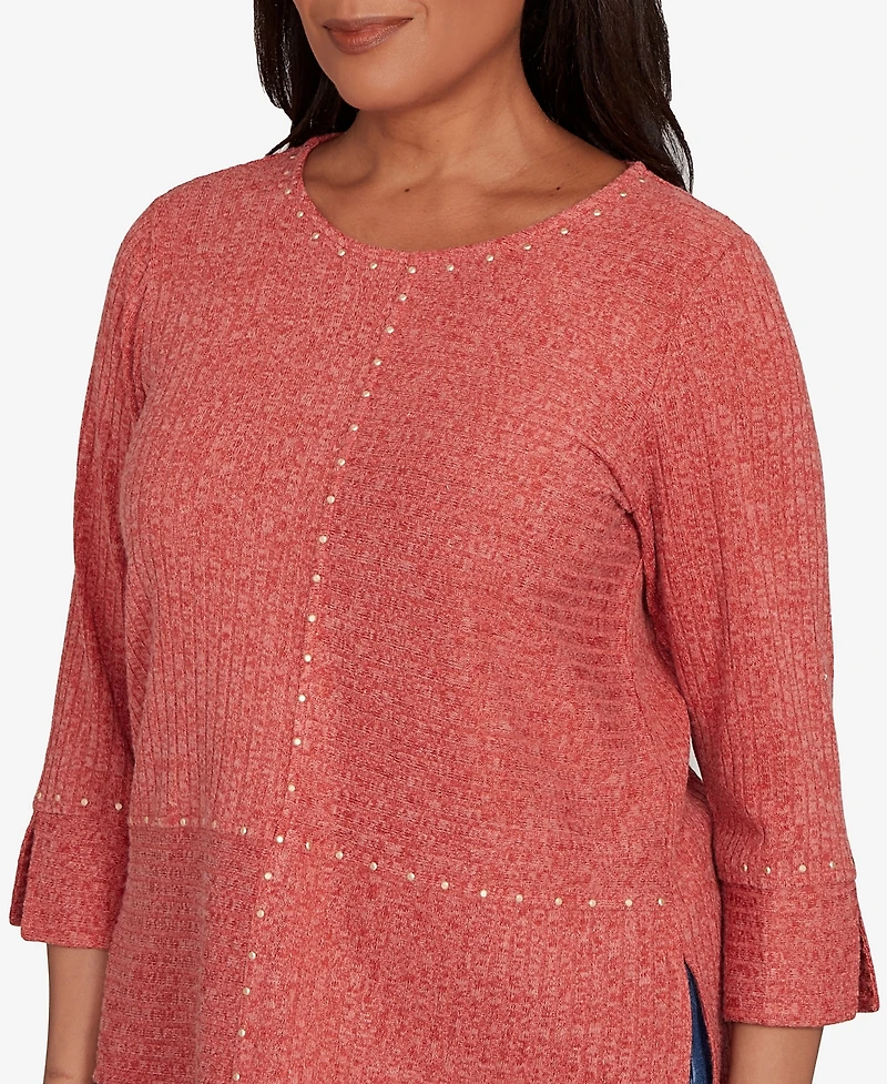 Alfred Dunner Petite Sunset Canyon Embellished Spliced Solid Top
