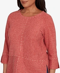 Alfred Dunner Petite Sunset Canyon Embellished Spliced Solid Top