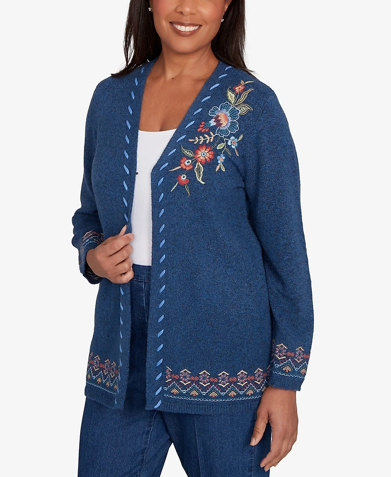 Alfred Dunner Petite Sunset Canyon Embroidered Flower Long Sleeve Cardigan