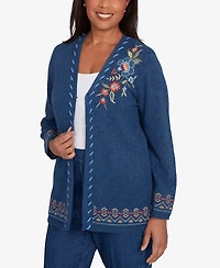 Alfred Dunner Petite Sunset Canyon Embroidered Flower Long Sleeve Cardigan