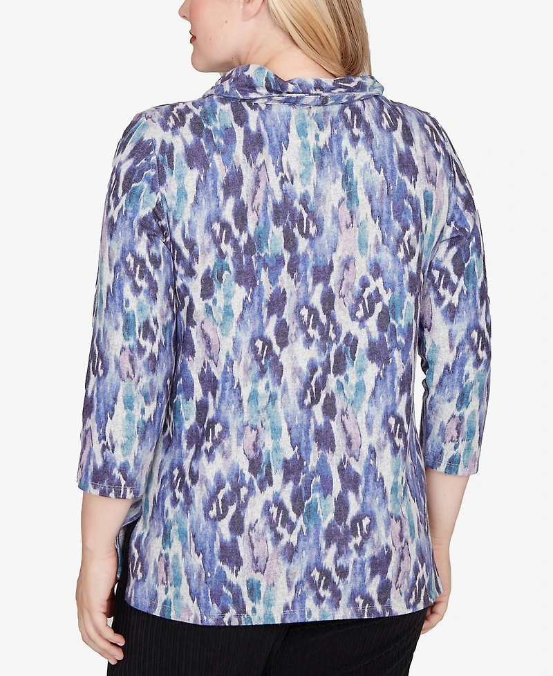 Alfred Dunner Petite Lake Champlain Animal Melange Three Quarter Sleeve Top
