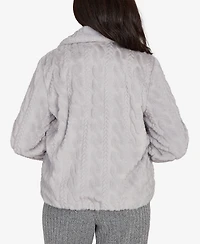 Alfred Dunner Petite Jet Setter Sculpted Faux Fur Zip Up Jacket