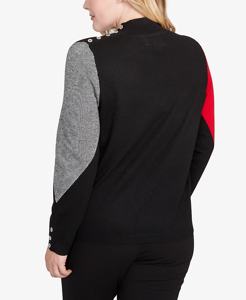 Alfred Dunner Petite Jet Setter Exploded Argyle Mock Neck Sweater