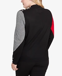 Alfred Dunner Petite Jet Setter Exploded Argyle Mock Neck Sweater