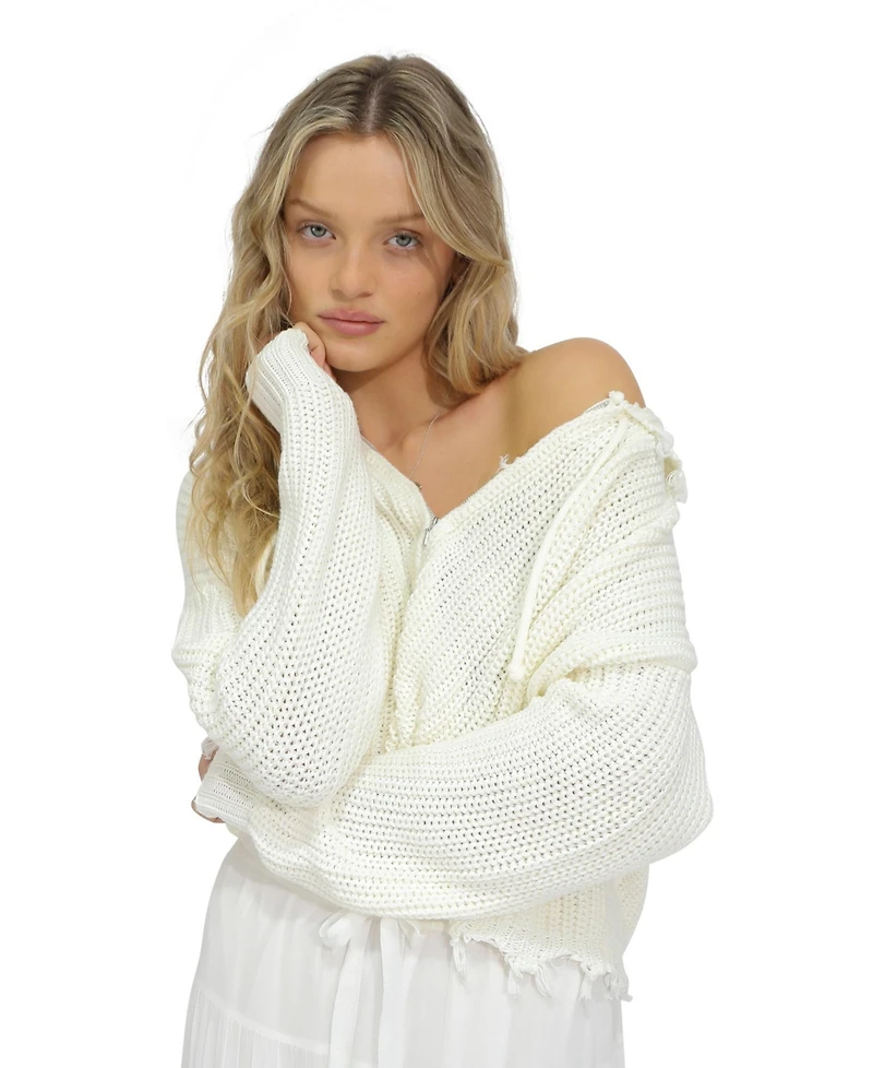 Belle & Bloom Women's Another Love Fringe Knit Zip Cardigan