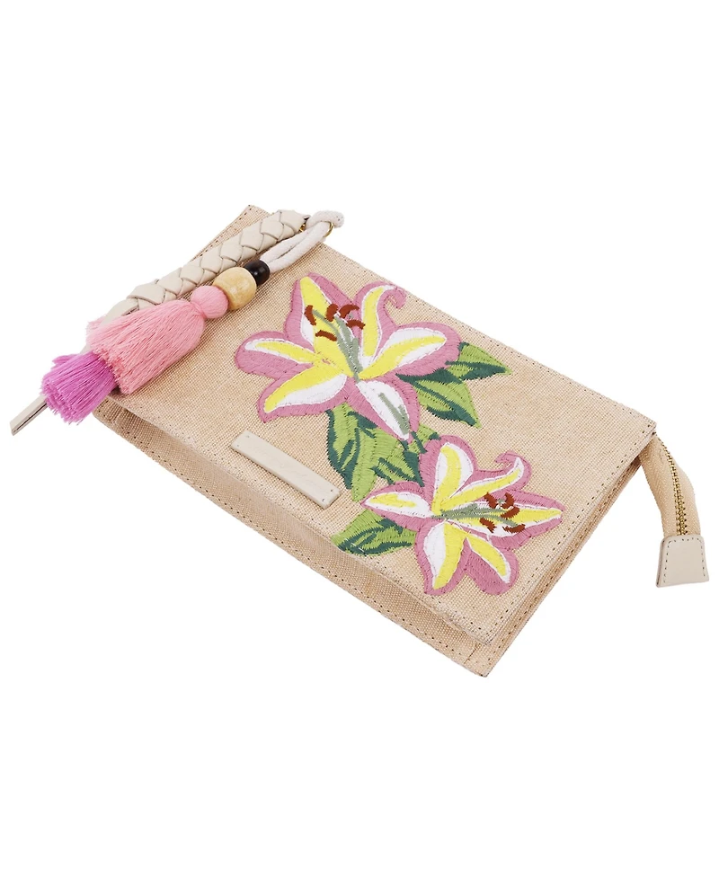 Tommy Bahama Zip Top Embroidered Floral Clutch
