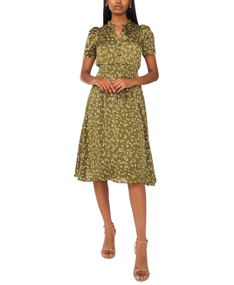 Msk Petite Puff-Sleeve Chiffon Midi Dress