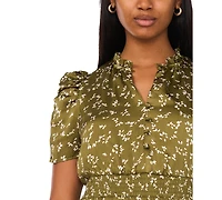Msk Petite Puff-Sleeve Chiffon Midi Dress