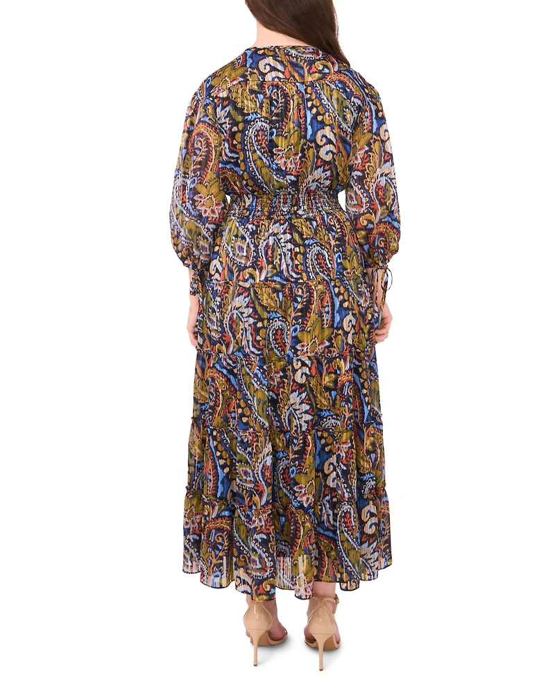 Msk Petite Tie-Sleeve Tiered Maxi Dress