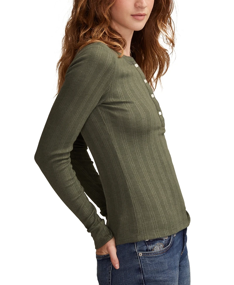 Lucky Brand Women's Long Sleeve Rib Henley Top