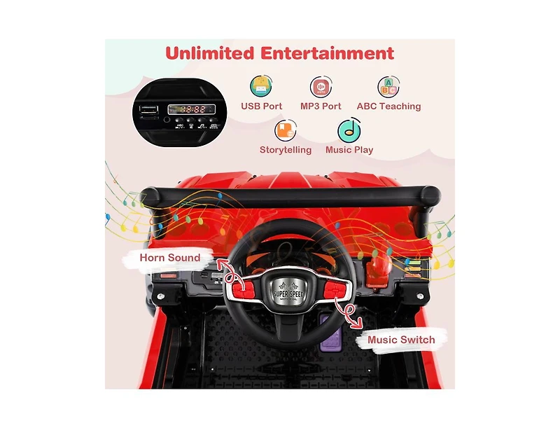 Akiudex 12V Kids Ride-On Utv with Remote Control, Music, Led Lights & Storage