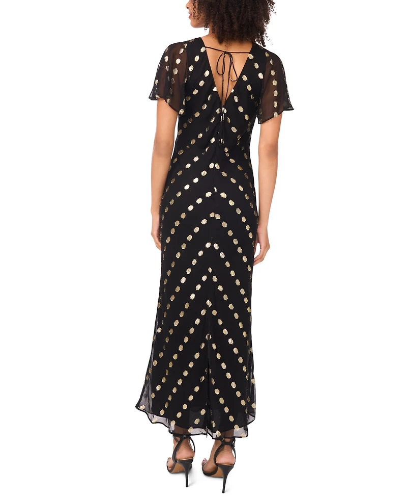 Msk Women's V-Neck Flutter Sleeve Maxi Dress