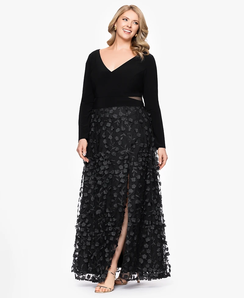 Xscape Plus Long Sleeve Embellished Dress