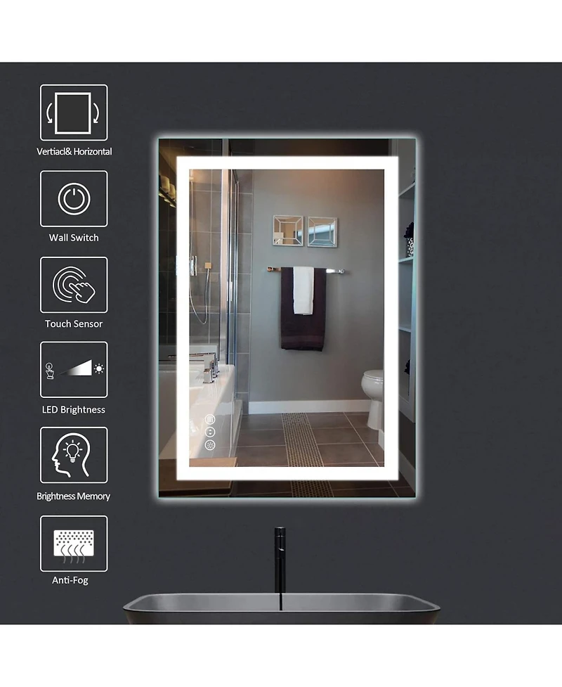 Amorho Led Bathroom Mirror, 36" x 30" with Front Light and Backlit, Stepless Dimmable Wall Mount Mirrors, Anti-Fog, Shatter-Proof, Memory, 3