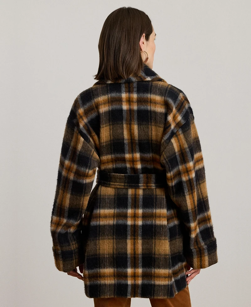 Lauren Ralph Women's Plaid Shawl Collar Wrap Jacket
