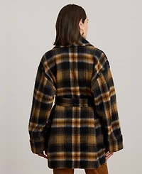 Lauren Ralph Women's Plaid Shawl Collar Wrap Jacket
