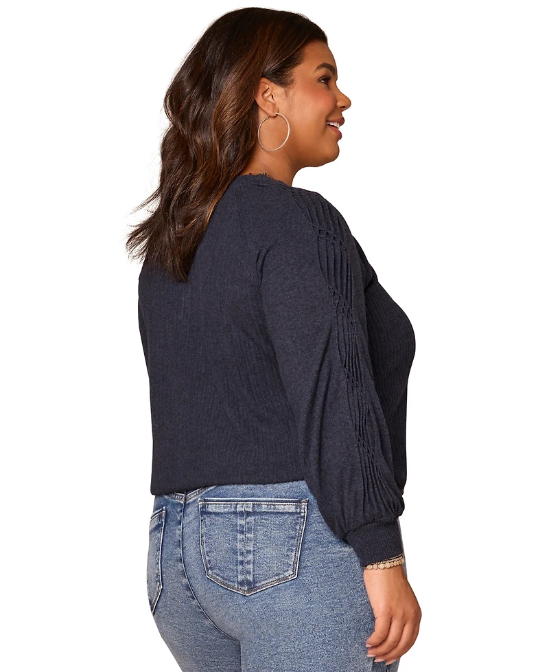 Democracy Plus Size Long Sleeve Cased Hem Knit Top