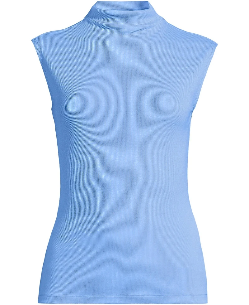 Lands' End Plus Cap Sleeve Drapey Rib Fitted Funnel Neck Tank