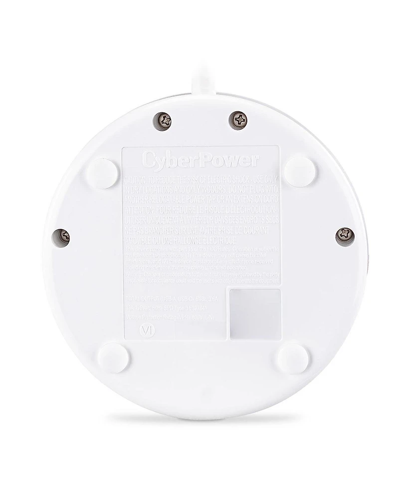 CyberPower P205UC 2-Outlet Round Surge Protector with 2x Usb-a and 1x Usb-c Port, White