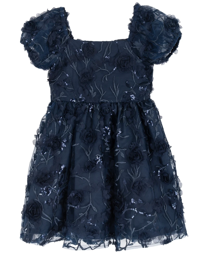 Rare Editions Toddler and Little Girls 3D Floral Embroidery Social Dress
