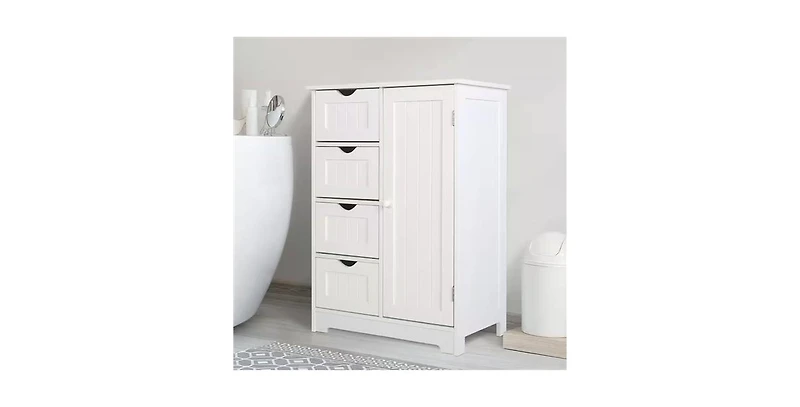 Slickblue Modern Farmhouse Bathroom Floor Cabinet with 2 Drawers and Shelf in Wood Finish