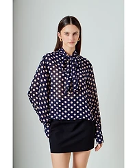 endless rose Women's Polka Dot Neck Bow Top