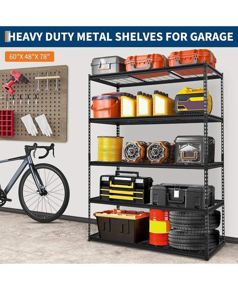 gaomon Garage Shelving, 5-Tier Heavy Duty Garage Shelving, 60" L x 24" W x 78" H Storage Shelves Adjustable Height, Metal Shelves for Kitchen Pantry B