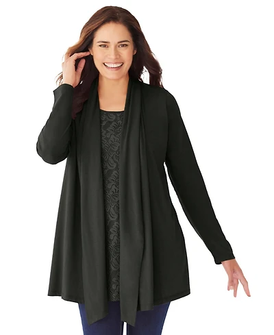Woman Within Plus 2-Fer Cardigan & Attached Lace Tunic