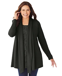 Woman Within Plus 2-Fer Cardigan & Attached Lace Tunic