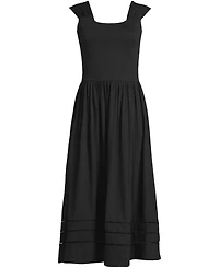 Lands' End Women's Slub Cap Sleeve Shirred Skirt Midi Dress
