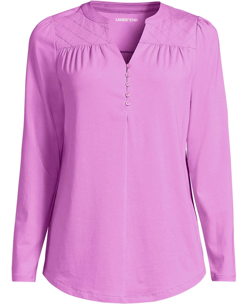 Lands' End Women's Long Sleeve Lightweight Jersey Notch Neck Tunic Top