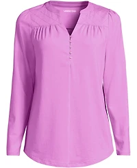 Lands' End Women's Long Sleeve Lightweight Jersey Notch Neck Tunic Top