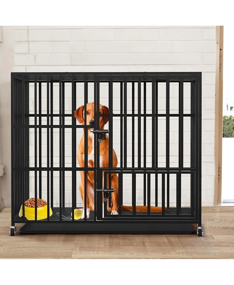 BingoPaw Chew-resistant Heavy Duty Metal Dog Cage Kennel Pet Crate with Wheels