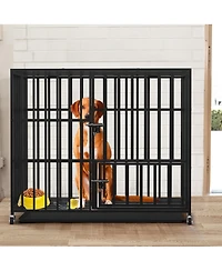 BingoPaw Chew-resistant Heavy Duty Metal Dog Cage Kennel Pet Crate with Wheels