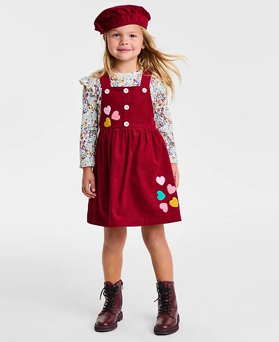 Blueberi Boulevard Girls 2T-6X 2-Piece Button Floral Corduroy Top and Jumper Set