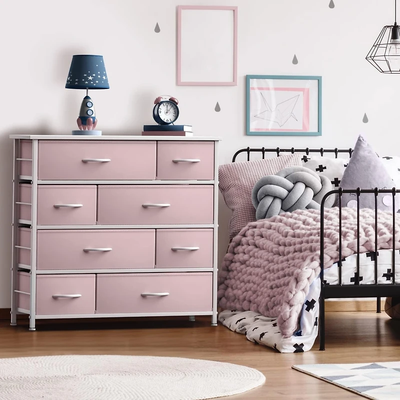 Sorbus Dresser with 8 Drawers - Storage Chest Organizer Steel Frame, Wood Top, Handles, Fabric Bins