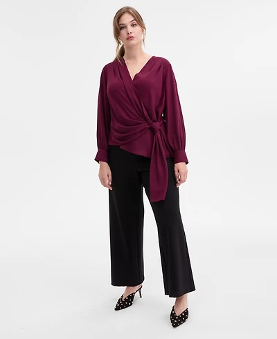I.n.c. International Concepts Plus Asymmetrical Tie-Front Blouse, Macy's Exclusive