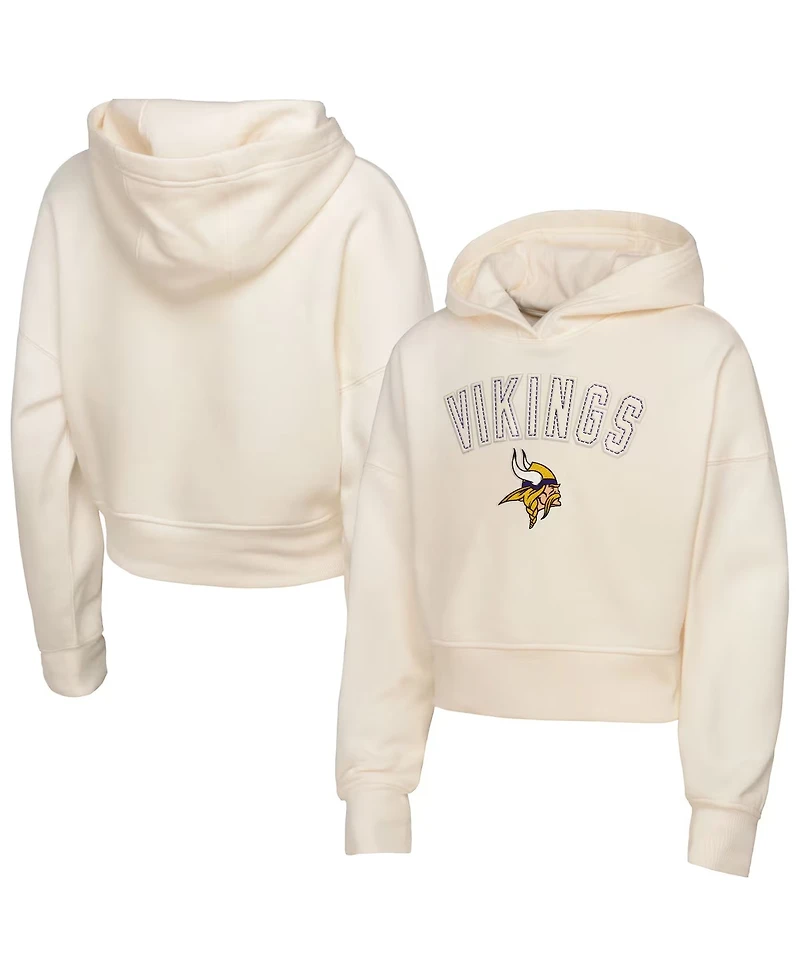 Outerstuff Big Girls Cream Minnesota Vikings Oversized Cropped Blitz Hoodie