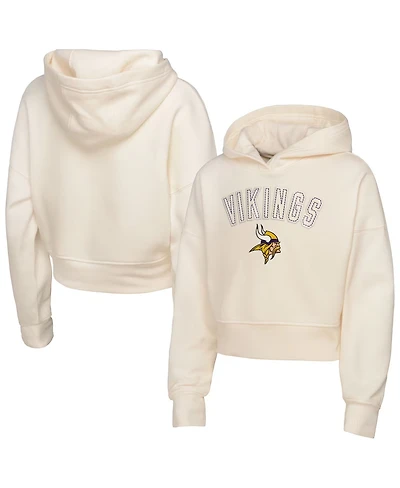 Outerstuff Big Girls Cream Minnesota Vikings Oversized Cropped Blitz Hoodie