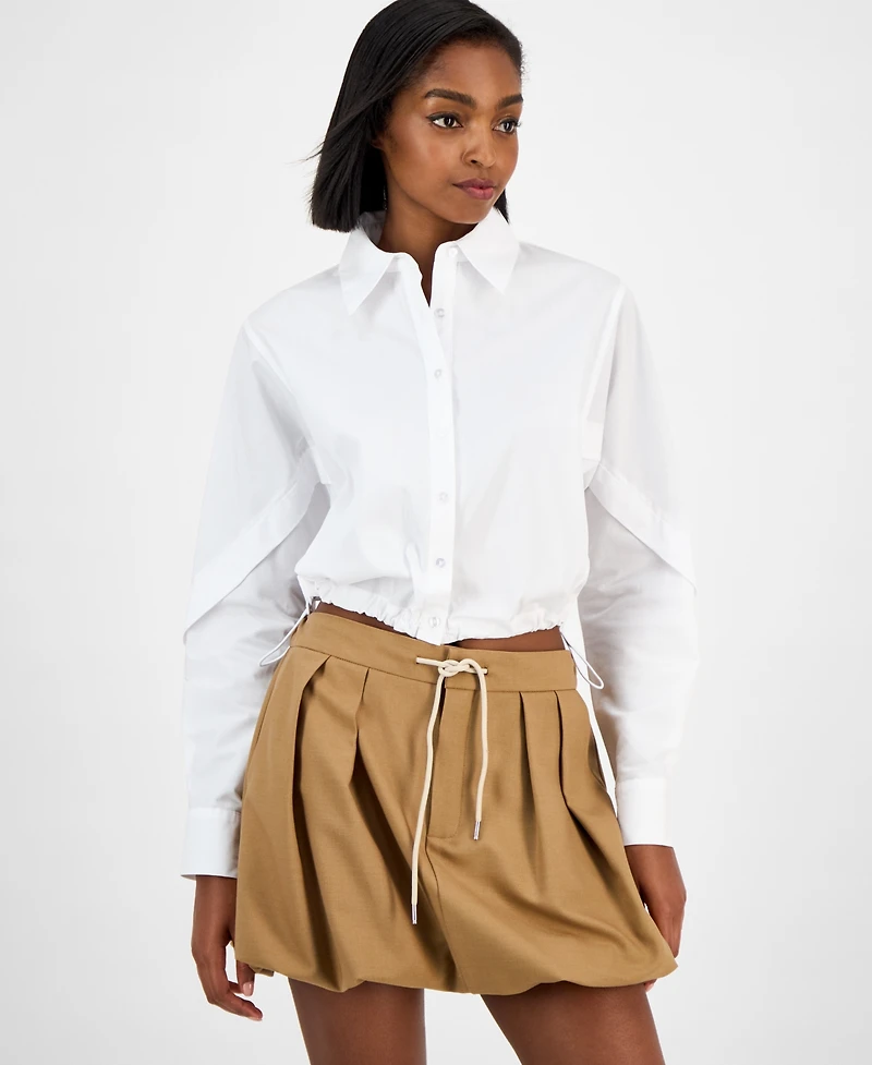 Bar Iii Women's Collared Button-Front Cropped Shirt, Macy's Exclusive